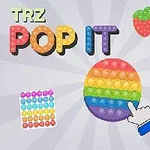 Renkli pop it oyuncakları, bir el simgesi ve gökkuşağı temalı nesneler içeren çeşitli şekiller