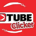 Kırmızı arka plan üzerinde Tube Clicker yazısı ve oynat butonu simgesi