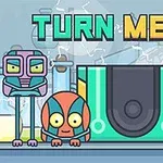 Renkli robotlar ve TURN ME ON yazısı bulunan çizgi film tarzı bir görüntü
