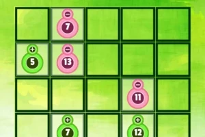 Yeşil ve pembe renkli dairelerin sayılarla dolu olduğu kareli bir ızgara