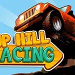 Turuncu bir arazi aracı, yükseltilmiş arazide hareket halindeyken, arka planda Up Hill Racing yazısı yer alıyor