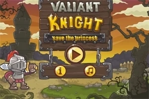 Zırhlı bir şövalye, karanlık bir kulenin önünde Valiant Knight başlıklı tahta bir tabela ile birlikte duruyor