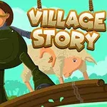Adam, koyun ve çocuk bir köprüde yürürken görülüyor, arka planda Village Story yazısı var