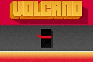 Kırmızı ve sarı renk tonlarının hakim olduğu, üzerinde büyük harflerle VOLCANO yazılı retro tarzda minimal bir görsel