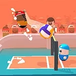 Animasyon tarzında iki karakterin voleybol sahasında zıplarken ve topa vurmaya çalışırken görüldüğü eğlenceli bir sahne