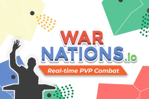 Elinde mikrofon tutan siluet, renkli çokgenler ve War Nations