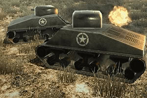 İki adet yıldız amblemli askeri tank, açık arazide ateş ederken