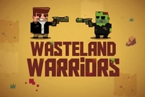 Piksel tarzı iki karakterin karşılıklı silah doğrulttuğu ve altında Wasteland Warriors yazan retro tarzda bir çizim