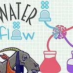Bir çocuk ve yanındaki keçi ile birlikte su akışını gösteren şematik bir çizim ve Water Flow yazısı