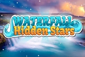 Arka planda şelale manzarası ve ön planda büyük renkli harflerle yazılmış Waterfall Hidden Stars yazısı