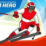 Kırmızı ve beyaz kayak kıyafetleri giymiş, kayak yapan bir sporcu