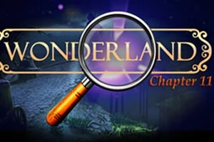 Büyüteç ve Wonderland Chapter 11 metnini içeren karanlık bir arka plan