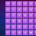 Mor arka plan üzerinde dizilmiş 5x5 mor harf kareleri