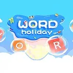 Bulutların üzerinde WORD holiday yazısı ve etrafında baloncuklar içinde renkli harfler bulunan bir sahne