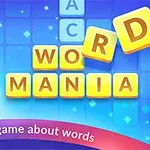 Mavi arka planda gülümseyen bir adam ve üzerinde WORD MANIA yazan sarı blok harfler