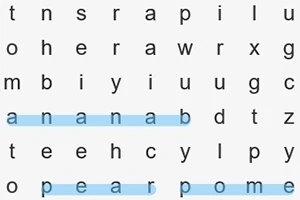 Kelime bulmacasında yatay olarak işaretlenmiş anana ve pear kelimeleri