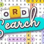 Renkli arka plan üzerinde Word Search yazısı ve etrafında vurgulanmış kelimelerden oluşan kelime bulmacası
