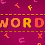 Mor arka plan üzerinde çeşitli renklerde harflerle WORDIE yazısı ve etrafa saçılmış harfler