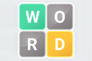 Yeşil, gri ve sarı renklerle WORD kelimesini oluşturan dört kare