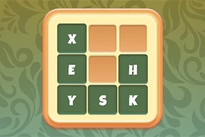 Yeşil ve kahverengi tonlarında zemine yerleştirilmiş kare şekilli bir kutu, içinde X, E, H, Y, S, K harflerinin yer aldığı bir düzen