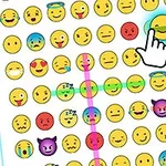 Çeşitli ifadeleri olan emojilerin bulunduğu bir ızgara, bazıları renkli çizgilerle vurgulanmış ve bir el imleci belirli bir emojiyi işaret ediyor
