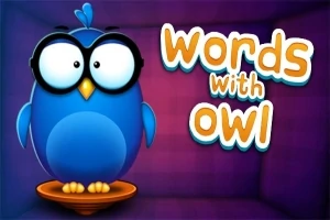 Mavi, gözlüklü bir baykuş ve yanında büyük harflerle words with owl yazısı