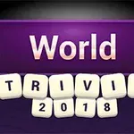 Mor arka planda, altın yıldızlarla süslenmiş, World Trivia 2018 metni bulunan bir tasarım