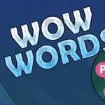 Mavi arka plan üzerinde WOW WORDS yazısı ve harflerin birbirine bağlı olduğu bir kelime bulmaca grafiği