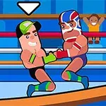 Renkli bir arenada güreş maskesi ve yeşil şapka takan iki güreşçi birbirleriyle mücadele ediyor