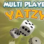 Üzerinde MULTI PLAYER YATZY yazan, havada süzülen üç zarın bulunduğu bir görsel