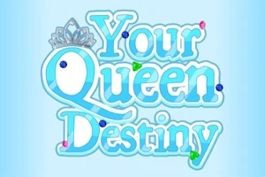 Mavi bir arka plan üzerinde taşlarla süslenmiş taç ve Your Queen Destiny yazısı
