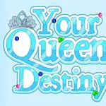 Mavi bir arka plan üzerinde taşlarla süslenmiş taç ve Your Queen Destiny yazısı