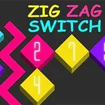 Renkli kutular ve zikzak deseni üzerinde neon sayılarla Zig Zag Switch yazısı