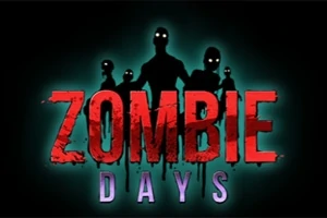 Karanlık arka planda parlayan gözleri olan birkaç zombi figürü ve üzerinde ZOMBIE DAYS yazısı