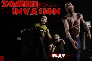 Karanlık bir ortamda ilerleyen üç zombi ve üstte Zombie Invasion yazısı