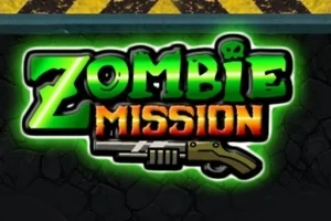Yeşil ve turuncu renklerle vurgulanmış Zombie Mission yazısı, altında bir tüfek grafiği ile birlikte
