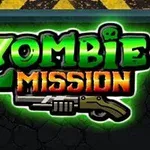 Yeşil ve turuncu renklerle vurgulanmış Zombie Mission yazısı, altında bir tüfek grafiği ile birlikte