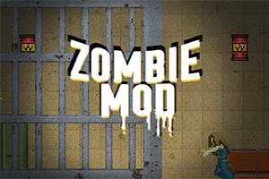Zombie Mod yazısı, zombi figürü ve metal kapı