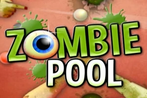 Zombie Pool yazısı, bir göz ve yeşil boya sıçramaları olan tasarım