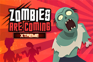 Kırmızı arka plan önünde karikatür tarzında bir zombi figürü ve Zombies Are Coming Xtreme yazısı