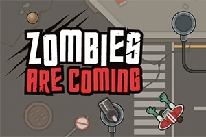 Grafik tarzında bir yaya geçidini, Zombies Are Coming yazısını ve zombi figürü içeren bir sokak sahnesi