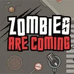 Grafik tarzında bir yaya geçidini, Zombies Are Coming yazısını ve zombi figürü içeren bir sokak sahnesi