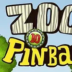 Zoo Pinball yazısı, açık mavi bir arka plan üzerinde, yeşil ağaçlarla çevrelenmiş bir şekilde gösterilmektedir