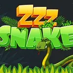 Yeşil yapraklar ve uzun sarı bir yılanın olduğu koyu arka plan üzerinde büyük ZZZ Snake yazısı